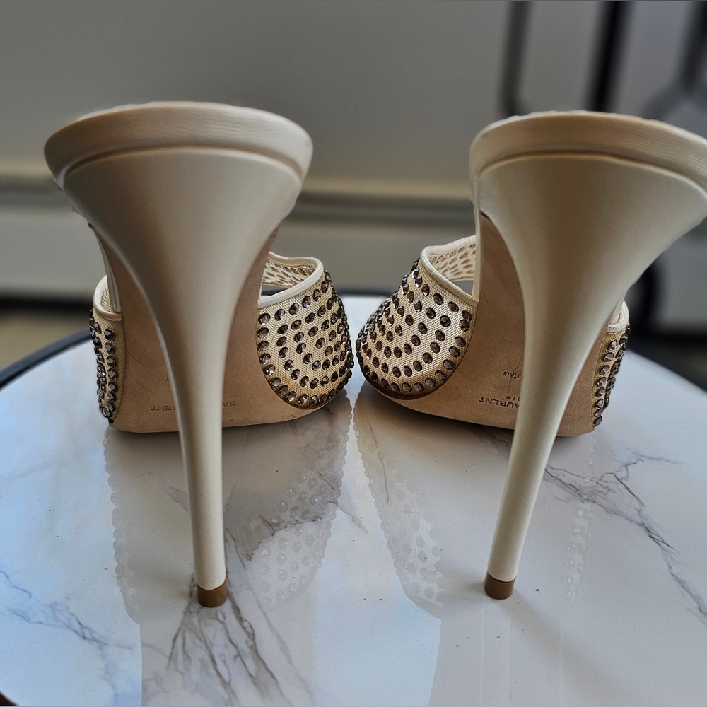 SAINT LAURENT Gippy Crystal Mesh Stiletto Mules Color Nude & Crystal 40 - Picture 11 of 16